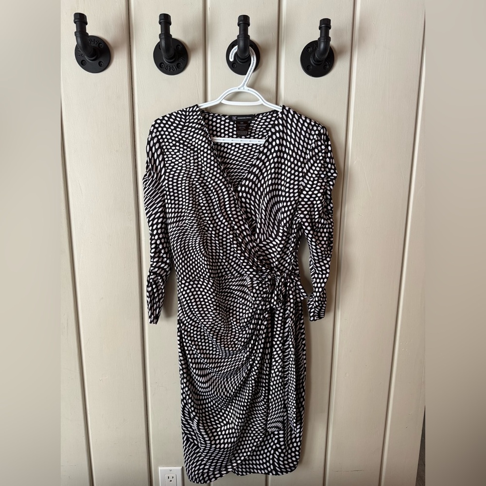 INC Black and White Wrap Midi Dress